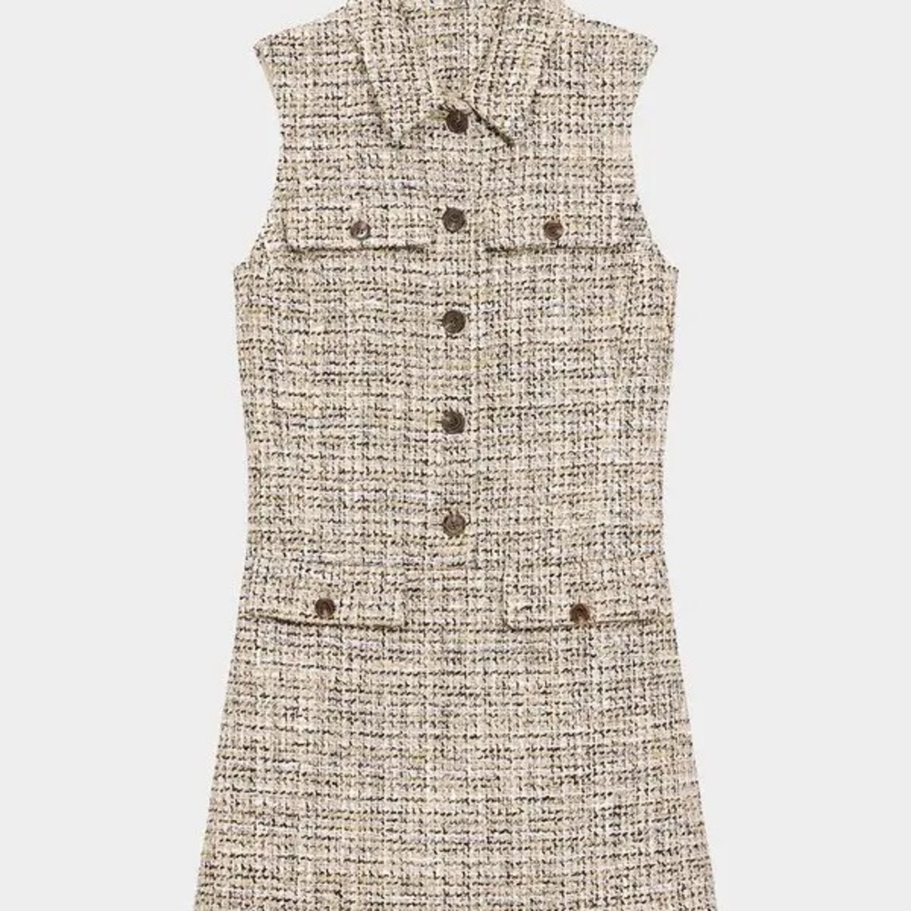 Theory Cream Tweed Button-Down Dress